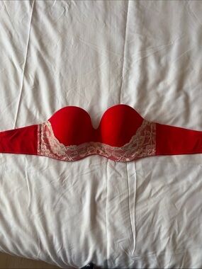 Victoria's Secret Red Strapless Lace-Trim Bandeau